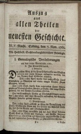 XLV. Nachl. Coburg, den 7. Nov. 1761.