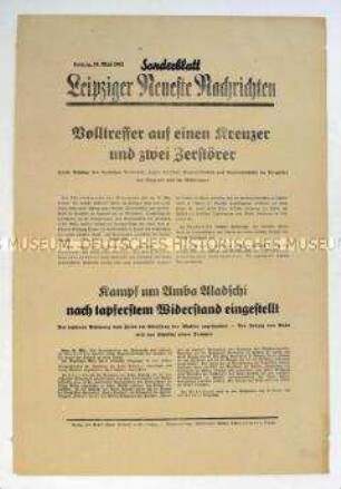 Sonderblatt der "Leipziger Neuesten Nachrichten" zu deutschen Luftangriffen gegen britische Seestreitkräfte und Handelsschiffe