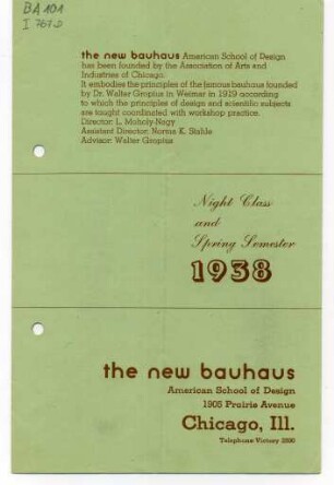 the new bauhaus Chicago (Faltblatt zur Ausbildung 1938)