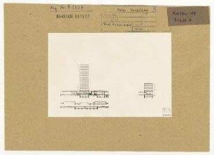 Entwurf für ein Hotel gegenüber der Deutschen Sporthalle an der Stalinallee. Berlin, Friedrichshain, Stalinallee (seit 1961 Karl-Marx-Allee)/Andreasstraße/Koppenstraße/Singerstraße