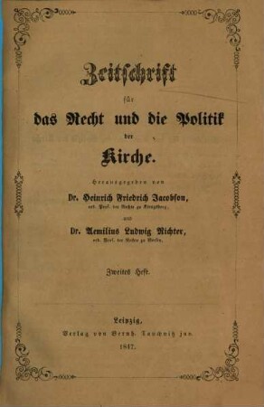 Zeitschrift für das Recht und die Politik der Kirche. 1847, H. 2