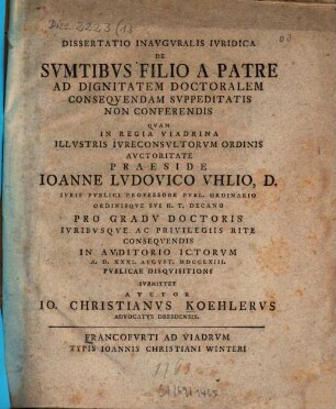 Diss. inaug. iur. de sumtibus filio a patre
