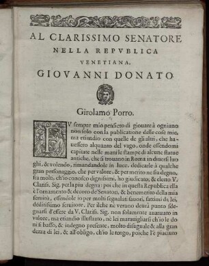 Al Clarissimo Senatore Nella Republica Venetiana, Giovanni Donato.