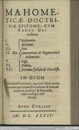 Mahometicae Doctrinae Epitome