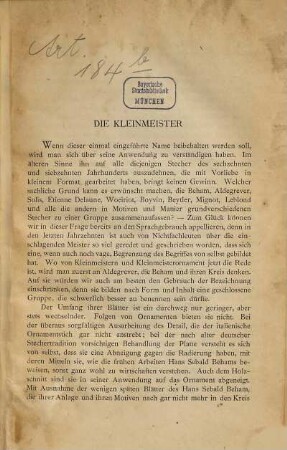 Die Kleinmeister als Ornamentisten : Bogen 12-15 aus der von der philosophischen Facultät der Universität Leipzig als Dissertation angenommenen Abhandlung über den Ornamentstich der deutschen Frührenaissance