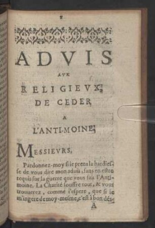 Advis Avx Religievx , De Ceder A L'Anti-Moine