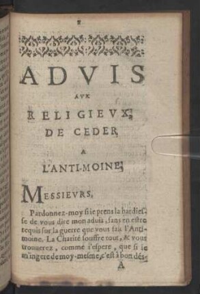 Advis Avx Religievx , De Ceder A L'Anti-Moine