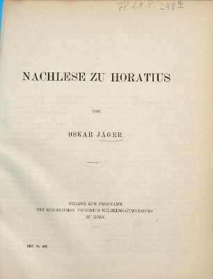 Nachlese zu Horatius