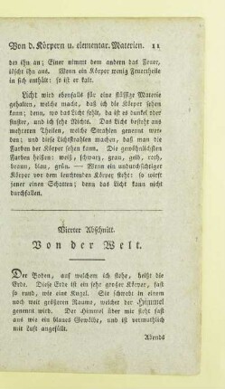 Vierter Abschnitt. Von der Welt