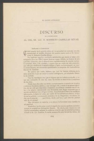 Discurso de contestación al del Lic. D. Roberto Casellas Rivas.