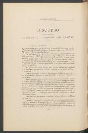 Discurso de contestación al del Lic. D. Roberto Casellas Rivas.