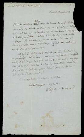 Brief von Wilhelm Grimm an Dieterichsche Buchhandlung, Göttingen