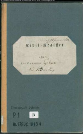 Zivilstandsregister der katholischen Gemeinde Gehrden, Kreis Warburg (A 1813). (Gemeinde: Katholische Gemeinde Gehrden)