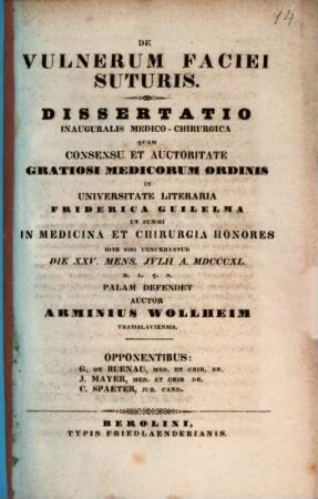 De vulnerum faciei suturis : diss. inaug. med. chir.