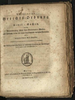 Vollständige Gerichts-Ordnung in Civil-Sachen nebst Verordnung über das Notariatswesen