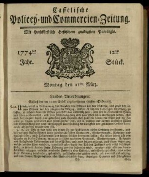 12tes Stueck, Montag den 21ten Maerz 1774