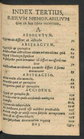 Index Tertius. Rerum Memorabilium