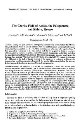 The gravity field of Attika, the Peloponnese and Kithira, Greece