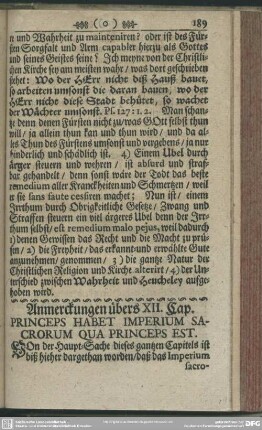 Anmerckungen übers XII. Cap. Princeps Habet Imperium Sacrorum Qua Princeps Est