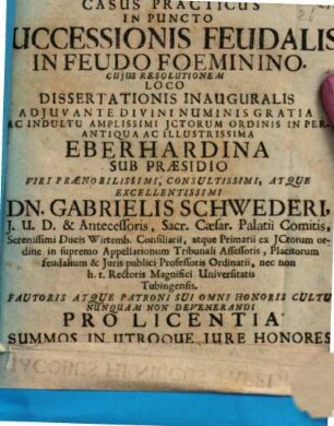 Casus Practicus In Puncto Successionis Feudalis In Feudo Foeminino