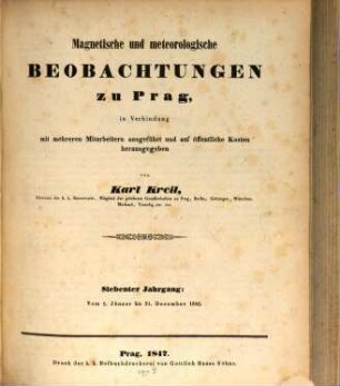 Magnetische und meteorologische Beobachtungen zu Prag, 7. 1846 (1847)