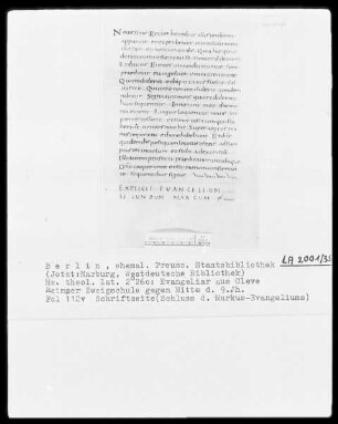 Evangeliar Kaiser Lothars — Schluss des Markus-Evangeliums, Folio 112verso
