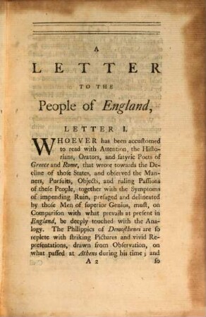 A Letter To The People of England, 1. On The Present Situation and Conduct Of National Affairs