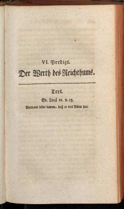 VI. Predigt. Der Werth des Reichthums