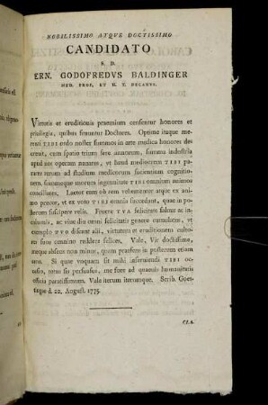 Nobilissimo Atque Doctissimo Candidato S. D. Ern. Godofredus Baldinger [...]