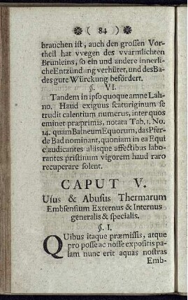 Caput V. Usus & Abusus Thermarum Embsensium Externus & Internus generalis & specialis.