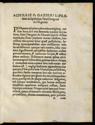 a1r-b3v, Achillis P: Gasseril; Praefatio in Epistolam Petri Peregrini de Magnete