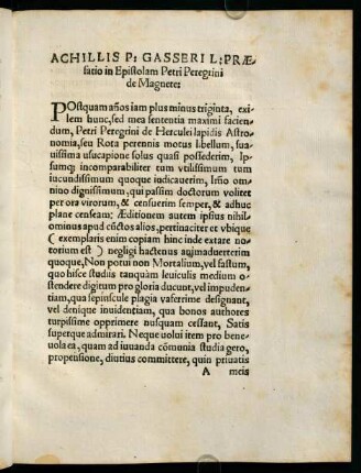 a1r-b3v, Achillis P: Gasseril; Praefatio in Epistolam Petri Peregrini de Magnete