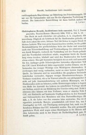 250 [Rezension] Berutti, Christophorus M., Institutiones iuris canonici