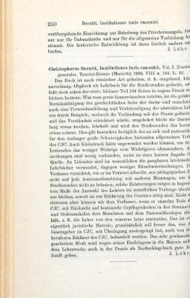 250 [Rezension] Berutti, Christophorus M., Institutiones iuris canonici