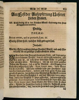 631-640, Am Fest der Aufopferung Unserer Lieben Frauen. Predig