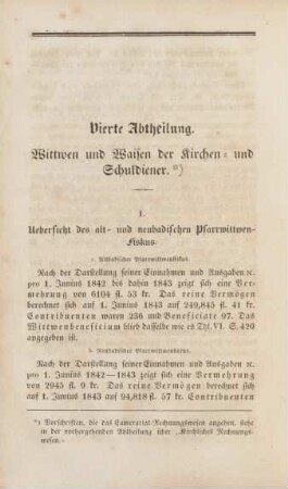 Vierte Abtheilung. Wittwen und Waisen der Kirchen- und Schuldiener