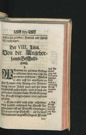 Der VIII. Titul. Von der Ungehorsams-Beschuldigung.