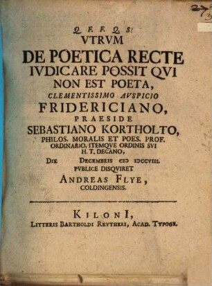 Utrum de poetica recte iudicare possit, qui non est poeta