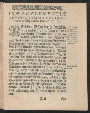 Irae Ac Clementiae Divinae Symbolum, Continens descriptionem Iridis Nocturnae.