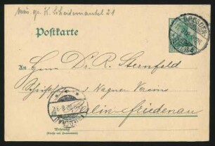 Postkarte an Richard Sternfeld : 11.09.1902