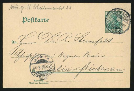Postkarte an Richard Sternfeld : 11.09.1902