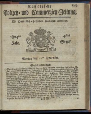 46tes Stueck, Montag den 12ten November 1804
