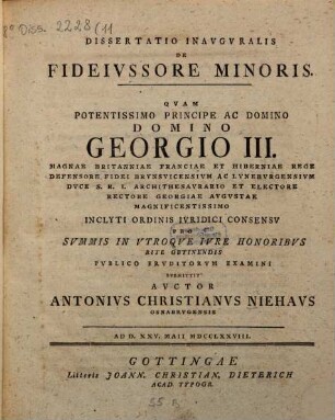 Dissertatio inauguralis de fideiussore minoris