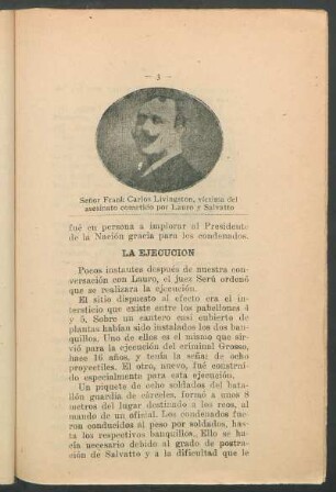 [Retrato de] Señor Frank Carlos Livingston, víctima del asesinato cometido por Lauro y Salvatto