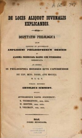 De locis aliquot Juvenalis explicandis : Disp. philol.