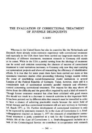 541-548, The evaluation of correctional treatment of juvenile delinquents