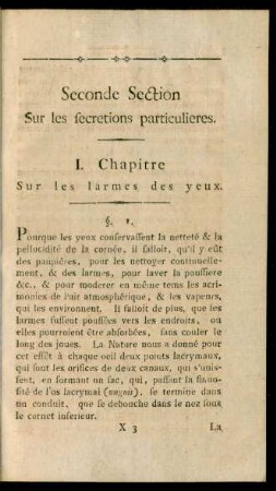 Seconde Section Sur les secretions particulieres