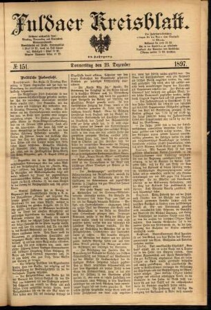 Erste Ausgabe vom Donnerstag, den 23. Dezember 1897.