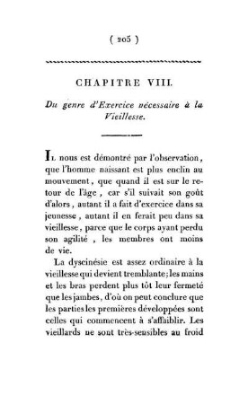 Chapitre VIII. Du genre d'Exercice nécessaire à la Vieillesse.
