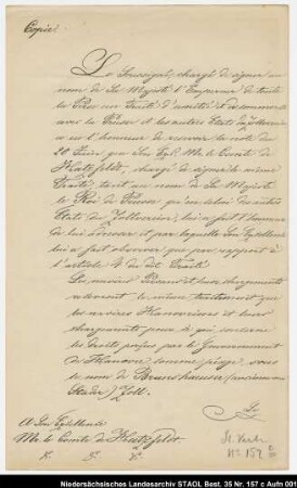 Freundschafts- und Handelsvertrag des Zollvereins mit Persien hier: Abrede zwischen dem preußischen und persischen Bevollmächtigten über den Brunshäuser oder Stader Zoll (Abschriften)